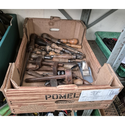 256 - Box containing vintage tools etc