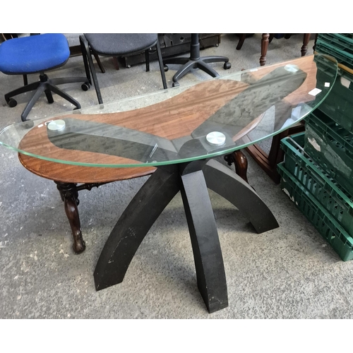 356 - Modern glass top demilune table