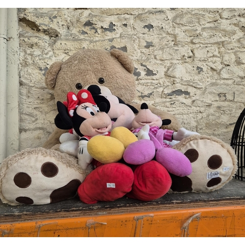 390 - Large Teddy bear and a Minnie Mouse etc