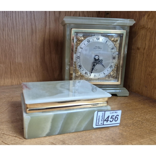 456 - Green onyx Elliot mantle clock and trinket box