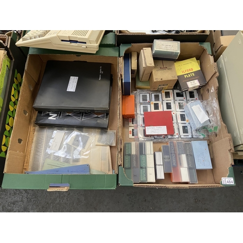 484 - 2 Boxes containing a large quantity of collectible slides and vintage photography items