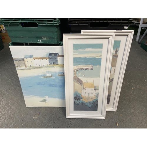 495 - 2 Framed and glazed Devon Harbour prints and 1 other