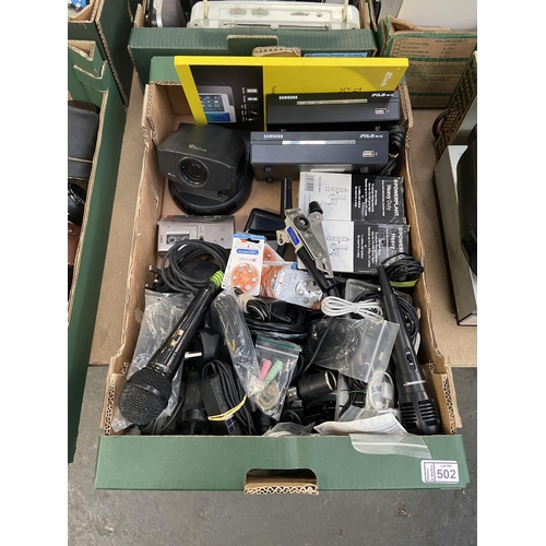 502 - Box containing 2 Samsung iPolis (SNS-100), microphones, cables etc