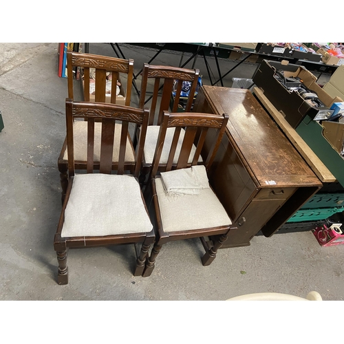 508 - Vintage gate leg table with under storage, and 4 dining chairs