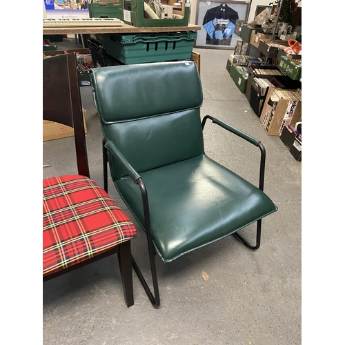 528 - Retro style metal framed leather chair