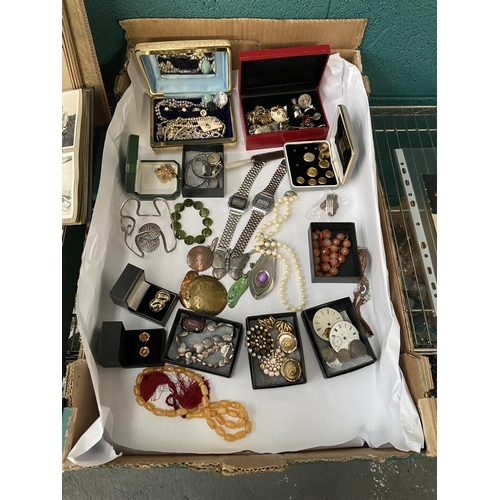 545 - Box containing costume jewellery and watches etc