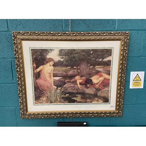 552 - Ornately framed and glazed 'Echo and Narcissus' print by John Waterhouse