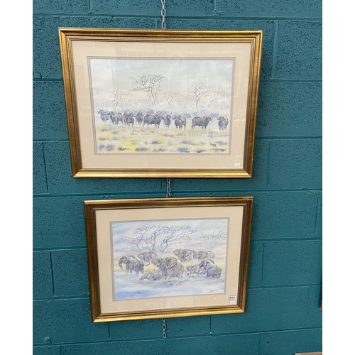 561 - 2 Framed and glazed original safari watercolours by Progress Ncube