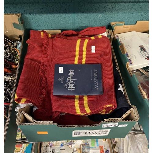 566 - Box containing an American flag and Harry Potter items