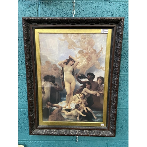 569 - Ornately framed and glazed 'The birth of Venus' print by William Bouguereau