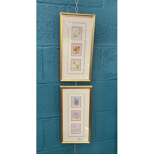 578 - 2 Framed and glazed silk trios