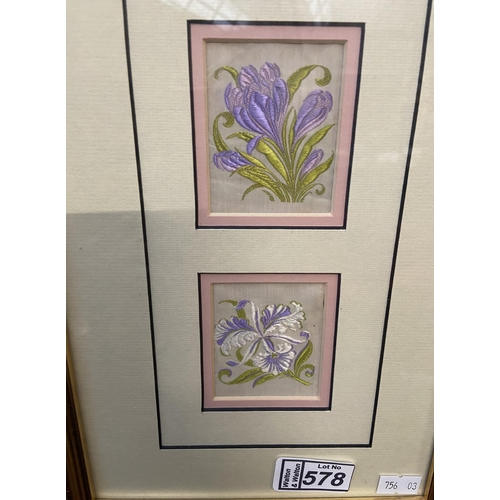 578 - 2 Framed and glazed silk trios