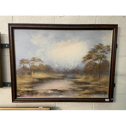 588 - Large framed landscape oil on board painting by Rose O Connor