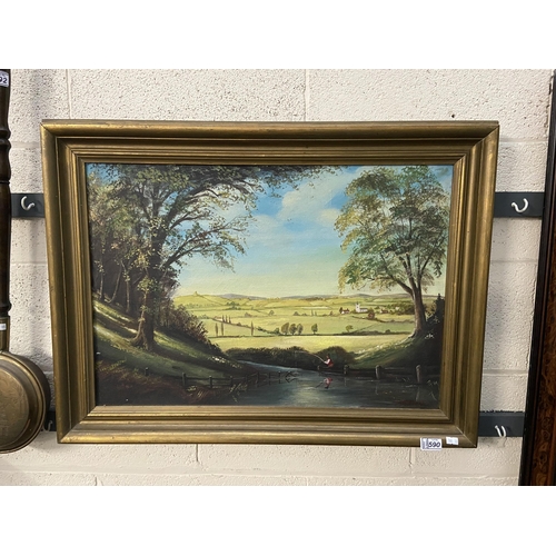 590 - Framed oil on canvas of a rural scene by J Goodier