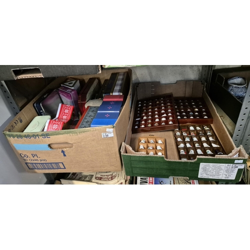 6 - 2 Boxes containing collectible thimbles and tins