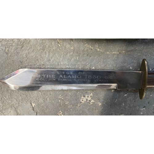 608 - Commemorative Bowie knife inscribed 'The Siege Of The Alamo 1836 - Col. Jim Bowie's Final Stand'