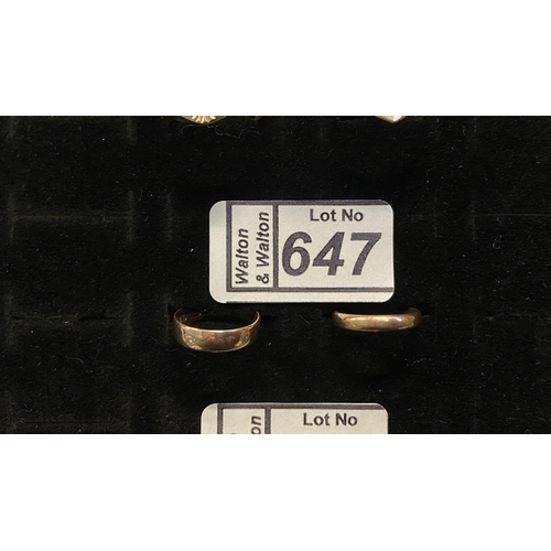 647 - 2 9ct Rose gold bands, 3g - Only 10% buyer's premium