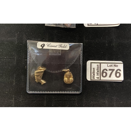 676 - 9ct Gold Nefertiti and Tutankhamen pendants - Only 10% buyer's premium