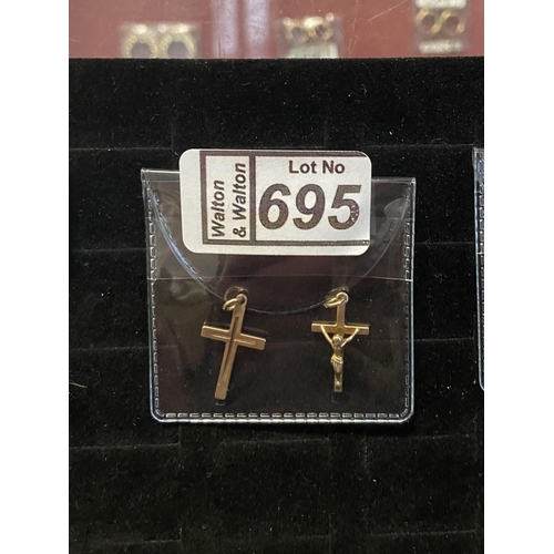 695 - 2 9ct Gold crucifixes - Only 10% buyer's premium