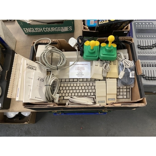 516 - Box containing Commodore Amiga items including computers, modulators etc