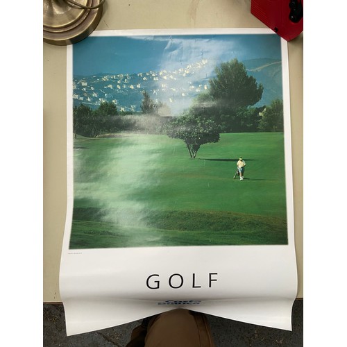 127 - Box containing golfing posters including hand signed Mark O'Meara