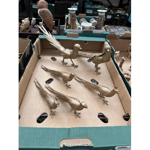 121 - Box containing a pride of metal peacocks