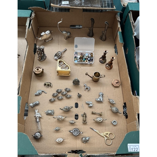 122 - Box containing Swan placeholders, miniature animals and candlesticks