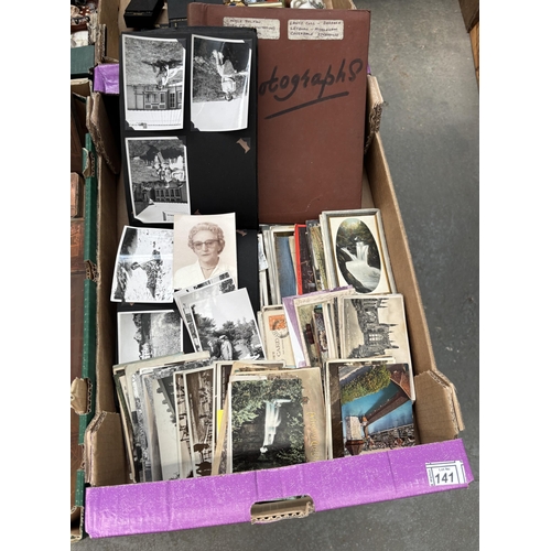 141 - Box containing postcards and black & white photographs