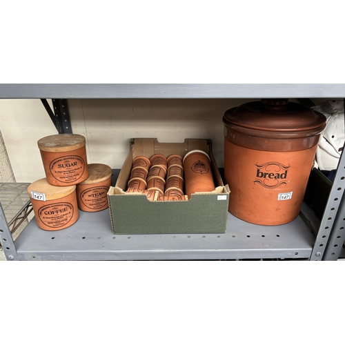 147 - Quantity of Henry Watson pottery including herb and spice jars