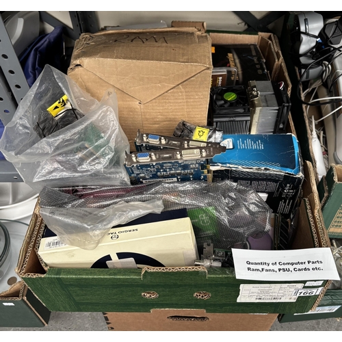 166 - Box containing  quantity of computer parts including RAM, PSU's etc