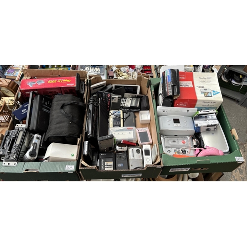 237 - 3 Boxes containing assorted electronics including cassette recorders, radios, calculators etc