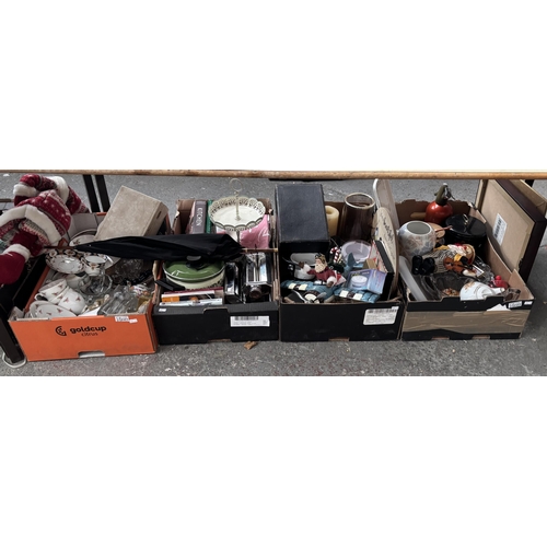 245 - 4 Boxes containing a Soda Siphon, enamelled pan, pasta machine, assorted ceramics etc