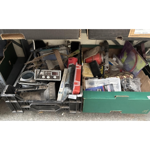 286 - 2 Boxes containing a CD radio, garage items etc