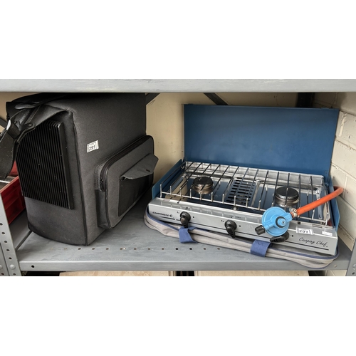 291 - Campingaz double burner and a portable cooler