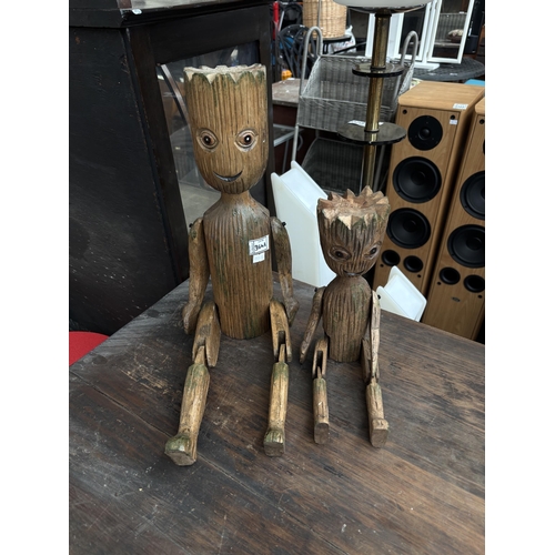 364A - 2 Articulated wooden 'Groot' figures