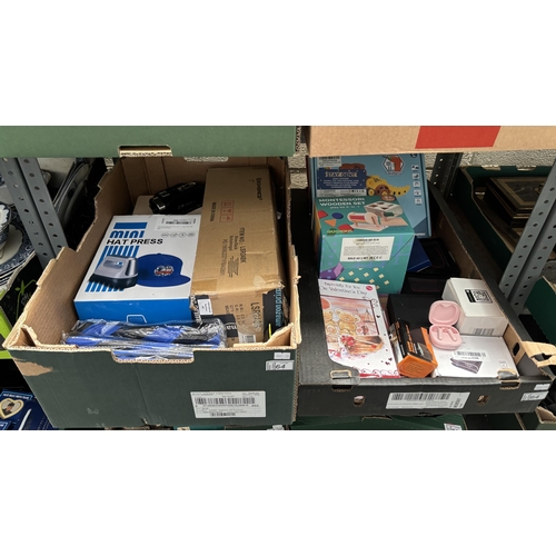 64 - 2 Boxes containing a mini hat press and assorted new items