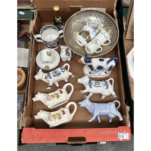 76 - Box containing a Burgess & Leigh mug and vintage creamers including Crown Devon