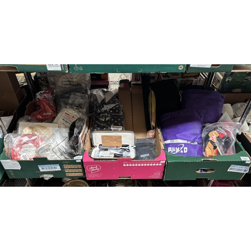 80 - 3 Boxes containing new wigs, hairdresser's scissors and shoes etc