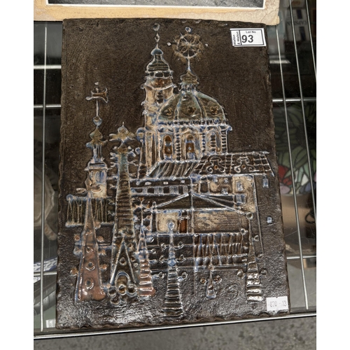 93 - Decorated Terracotta tile depicting a European Cathedral