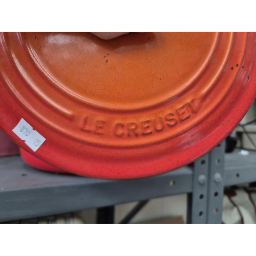 202 - Le Creuset and Pyrex cast iron casserole dishes