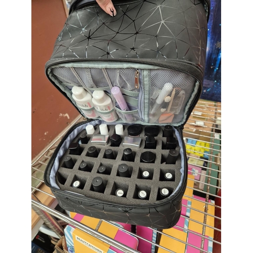 217 - Cosmetic bag containing a nail kit including UV lamp and powdered nail kit
