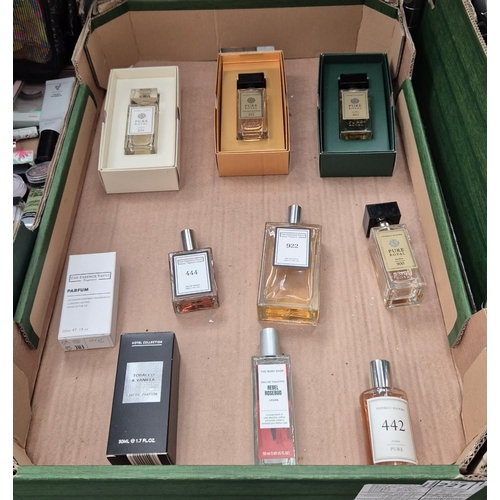 221 - Box containing assorted FM and Essence vault fragrances