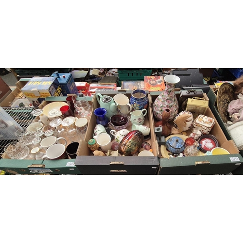223 - 3 Boxes containing art glass, Mason's including Mandalay, assorted vases etc