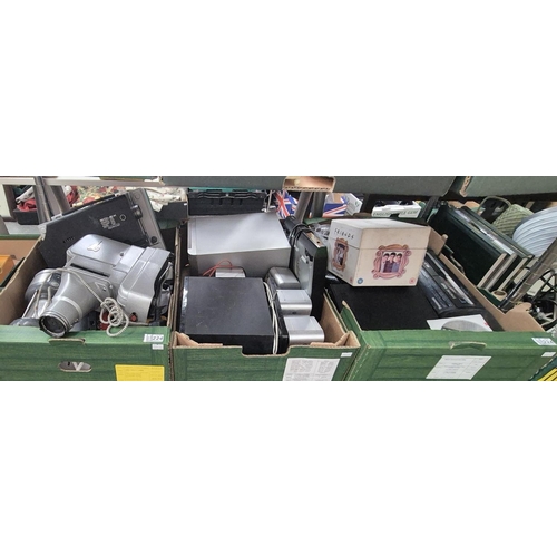 224 - 3 Boxes containing electronics including projectors, speakers, music systems etc