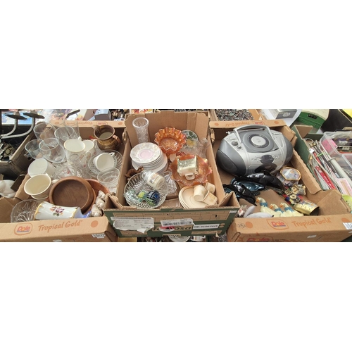 229 - 3 Boxes containing carnival glass, Poole dolphins, assorted glass and ceramics etc