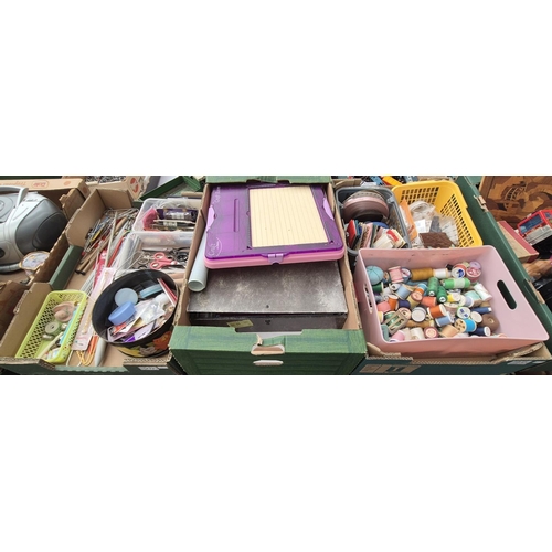 232 - 3 Boxes containing sewing and crafting supplies, knitting needles, and assorted scissors