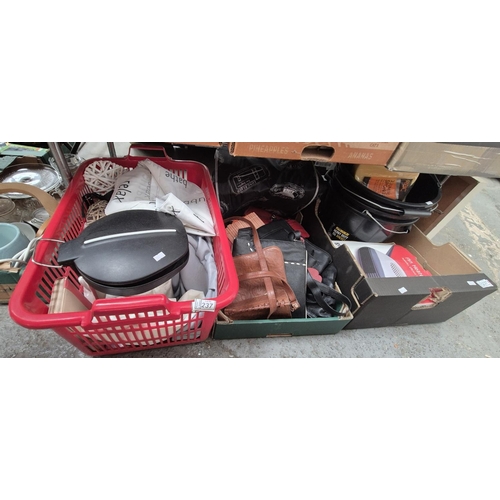 237 - 3 Boxes containing assorted ladies bags, and a fan heater etc