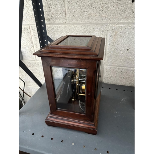 3 - W & H Son mantle clock featuring glazed side and top panels (key included)