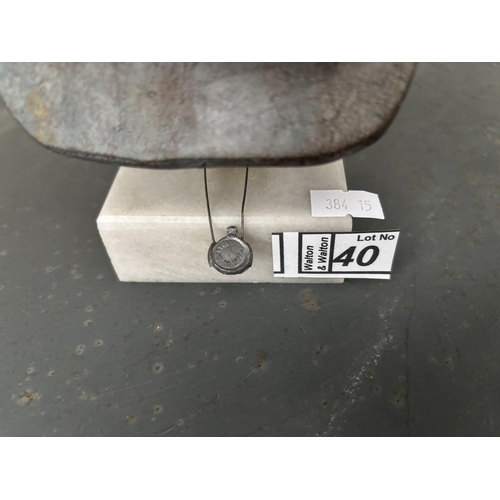 40 - Greek Artemision metal bust with marble base (21cm tall)