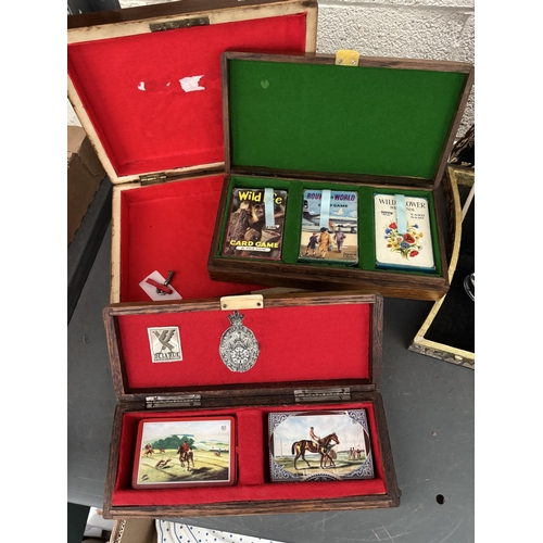 54 - 3 Wooden boxes (2 containing collectible cards)